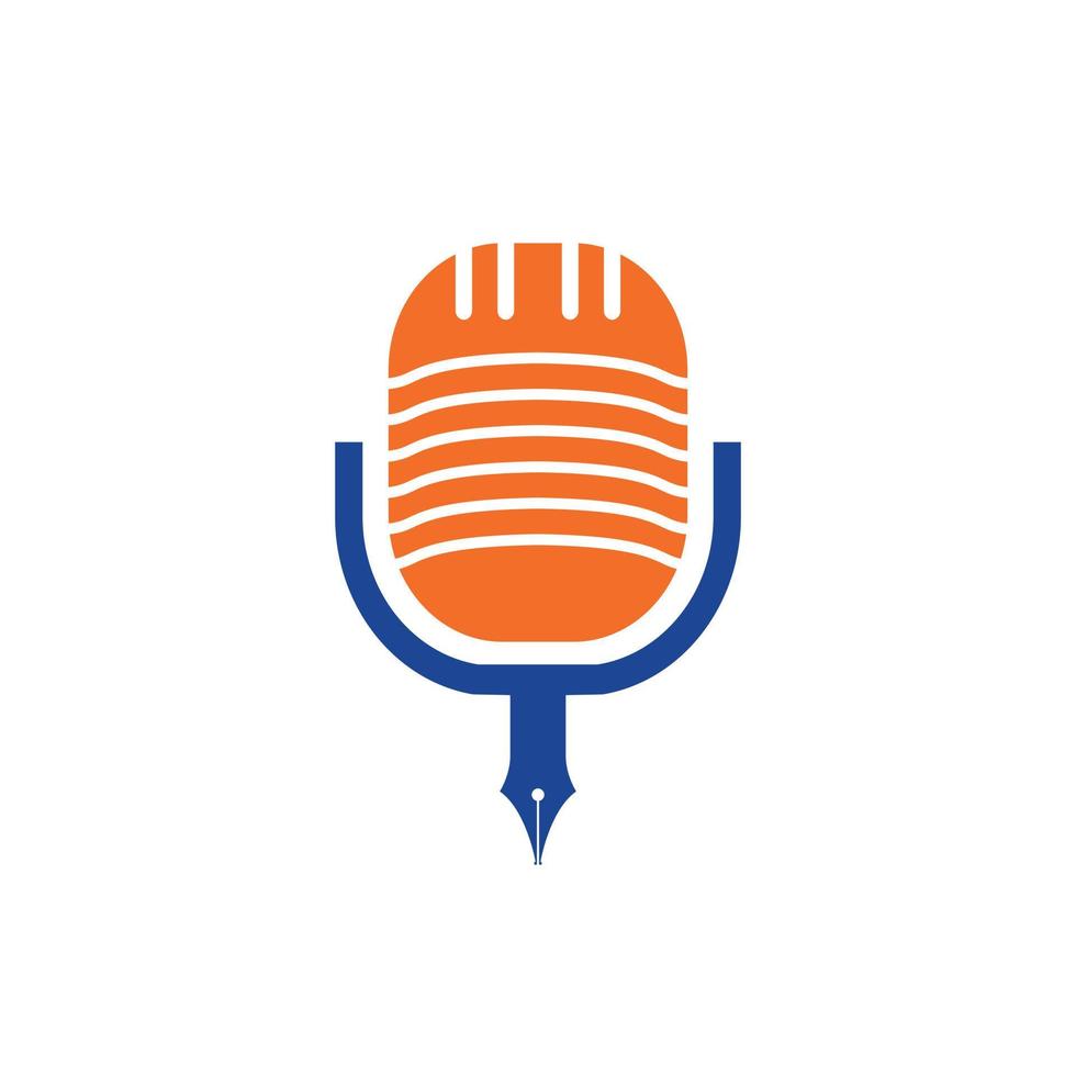 Pen microphone conference podcast radio logo design. Education podcast vector logo design.