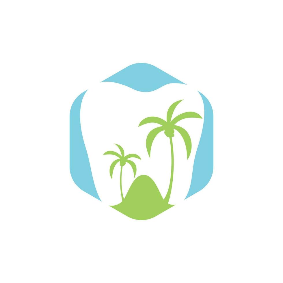 Dental clinic dentistry logo design. Dental logo with the concept of tropical island. vector