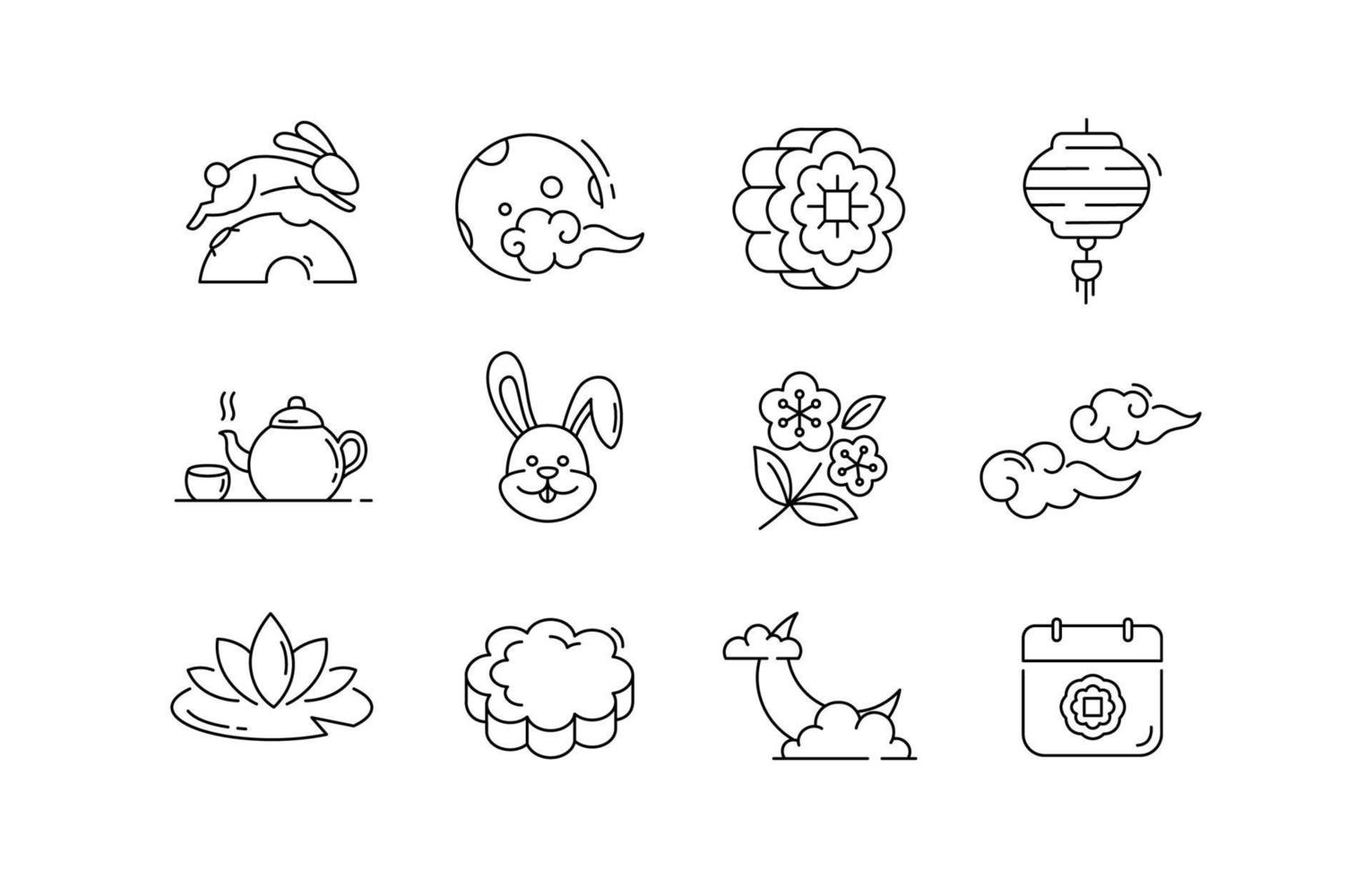 conjunto de iconos de línea del festival del medio otoño vector