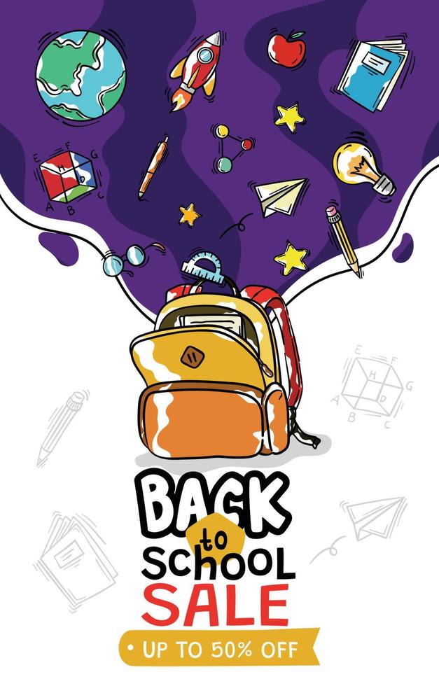 Back to School Sale Poster with Doodle School Supply for Promotion or Education Related vector