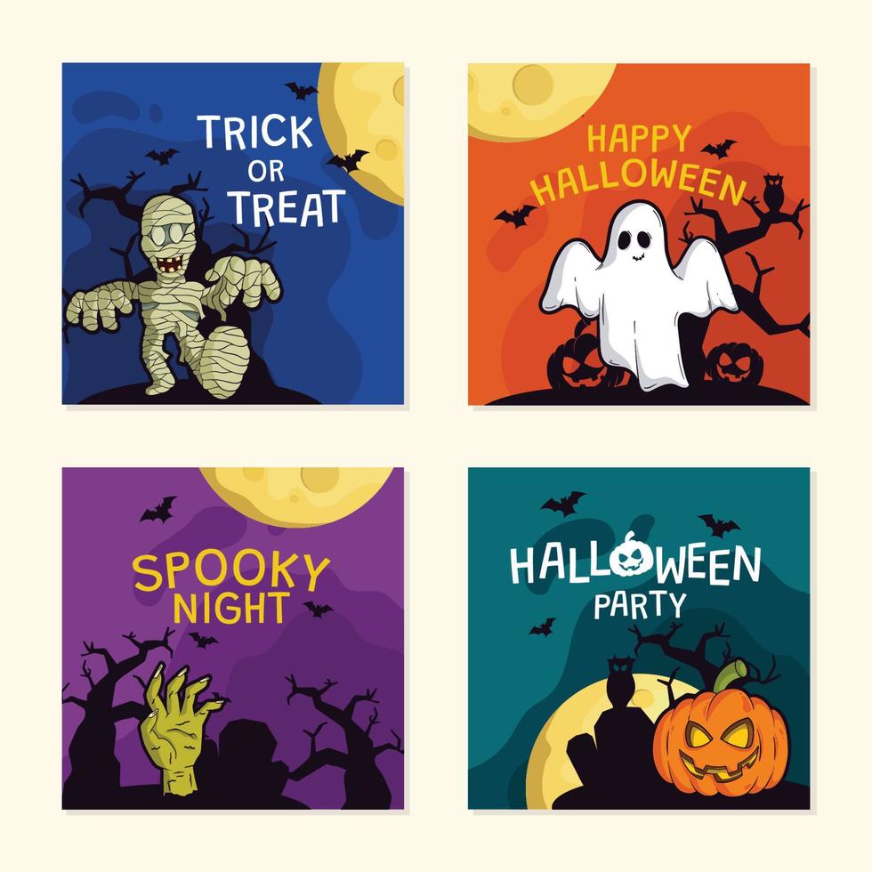 Halloween Monster Social Media Post Template vector