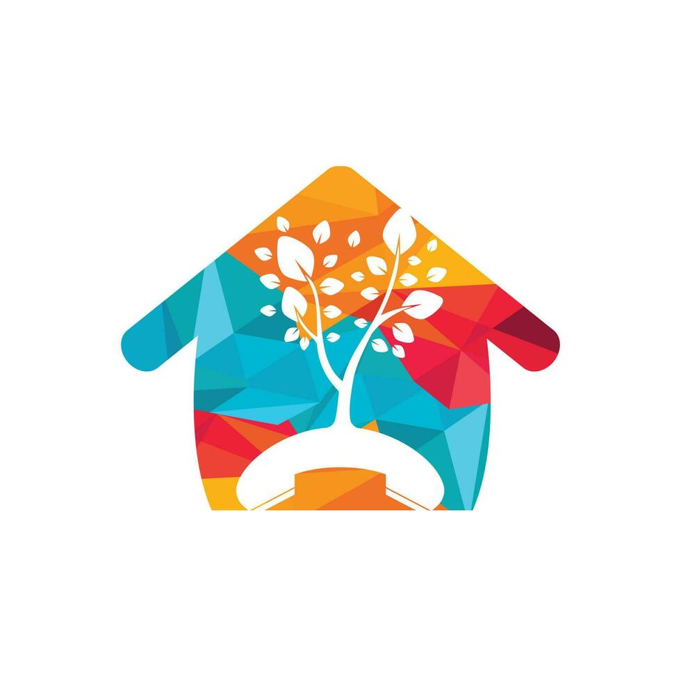Nature call vector logo design. Handset tree with home icon design template.