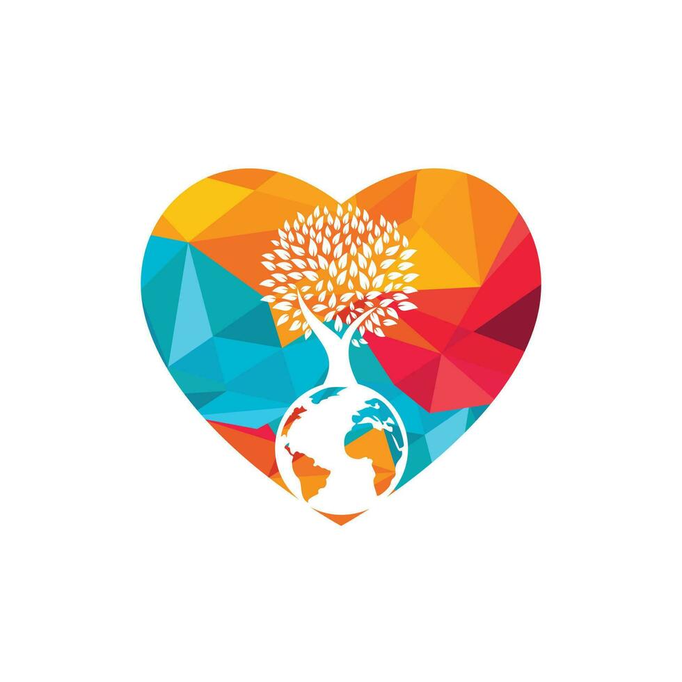Globe tree with heart vector logo design template. Planet and eco symbol or icon.