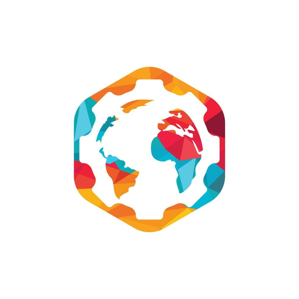 Gear global vector logo design. Gear planet icon logo design element.