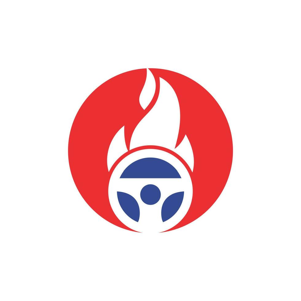 plantilla de diseño de vector de logotipo de controlador caliente. Diseño de ilustración vectorial del icono del logotipo de fuego ardiente del volante del coche.