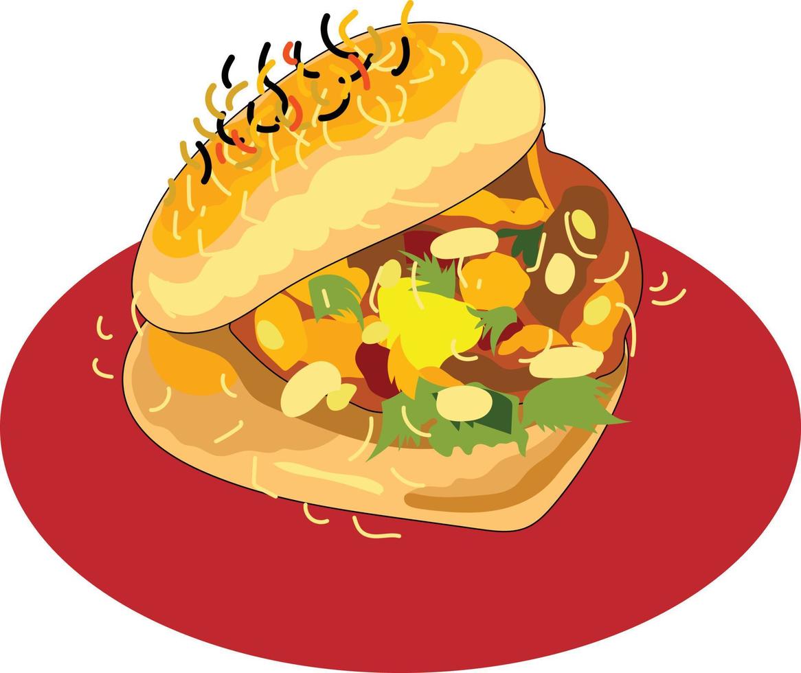 Ilustración de vector de comida india dabeli