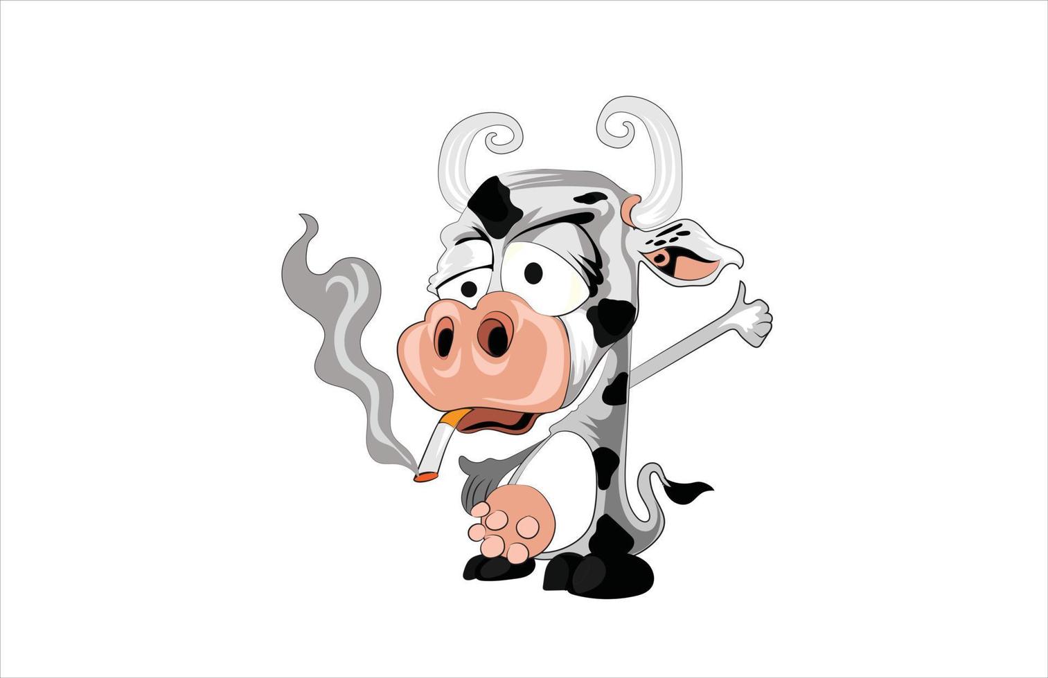 funny cow smoking mascot vector