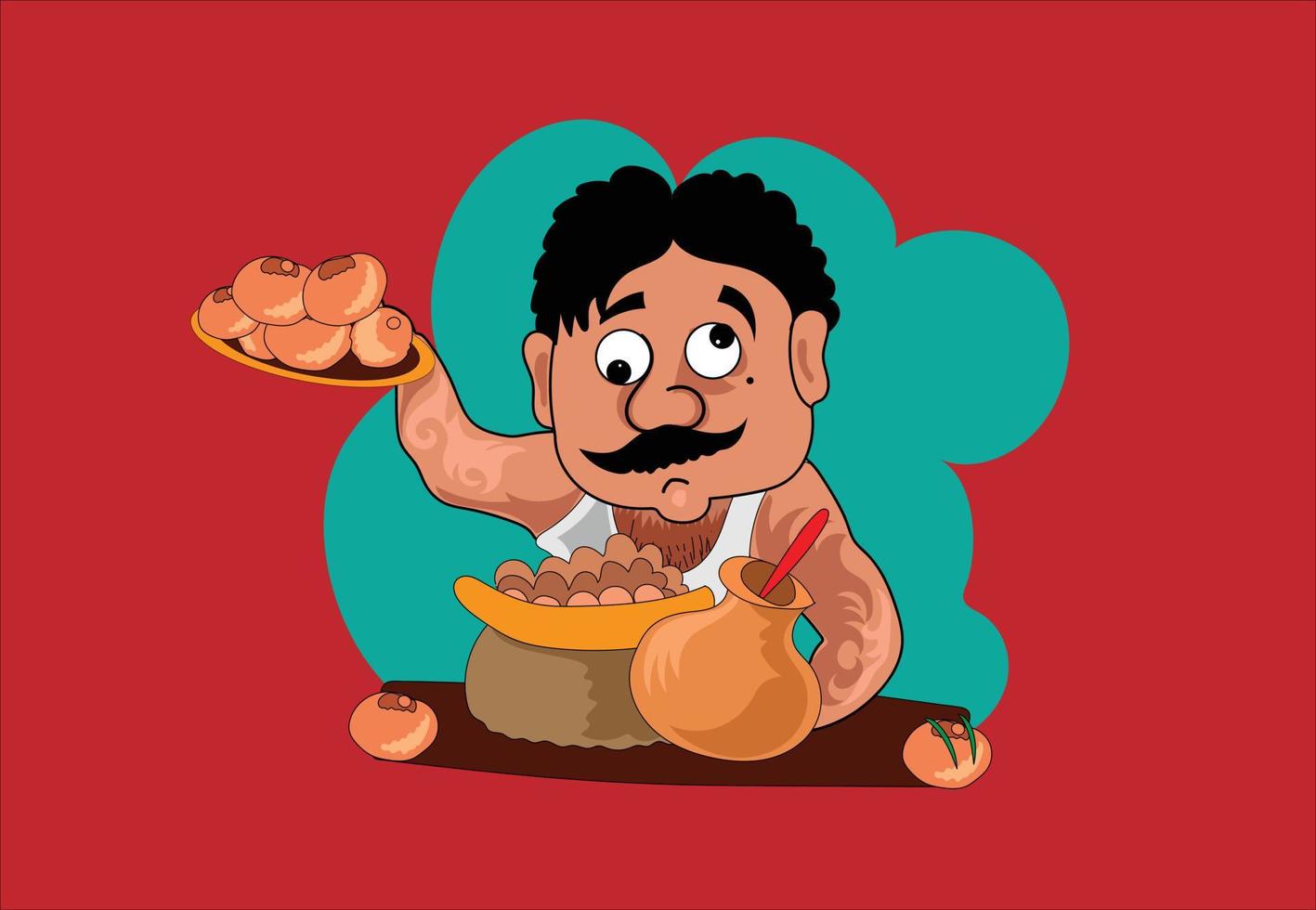 Indian or Pakistani Street food. pani puri seller vector illustration