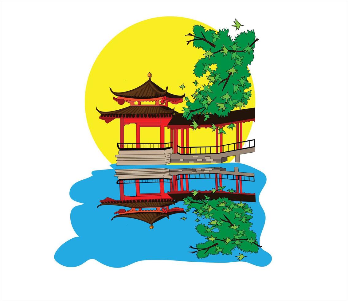 Asian buildings, Chinese temples vector