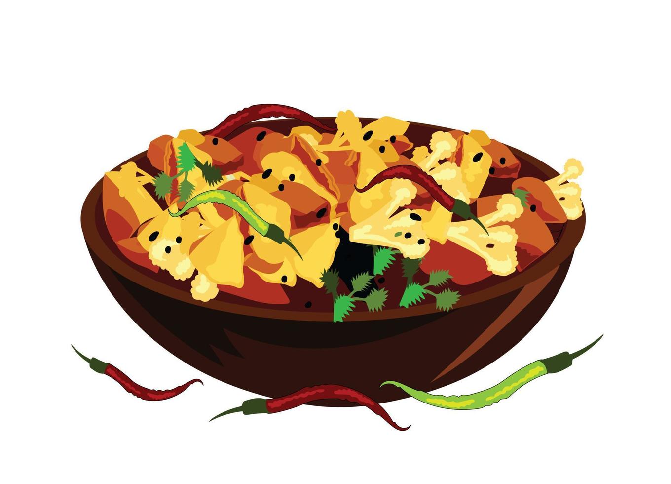 aloo gobi comida india y paquistaní, ilustración vectorial de coliflor vector