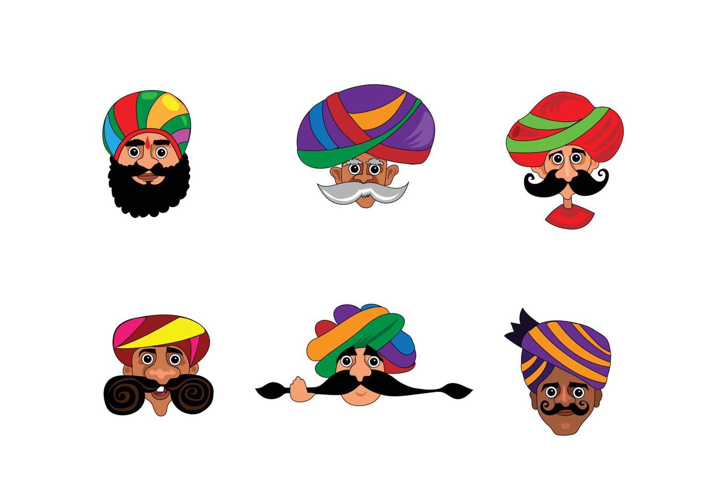 conjunto de rajasthani turbante hombres vector illustation