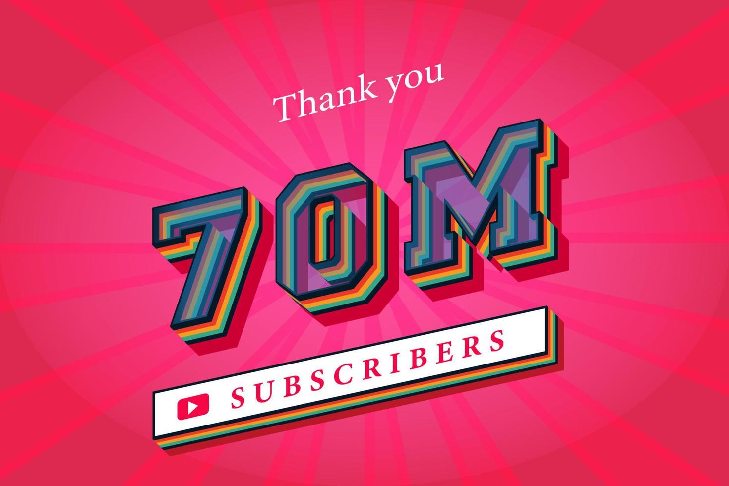 70m subscribers celebration thank you social media banner. 70 million subscribers 3d rendering vector