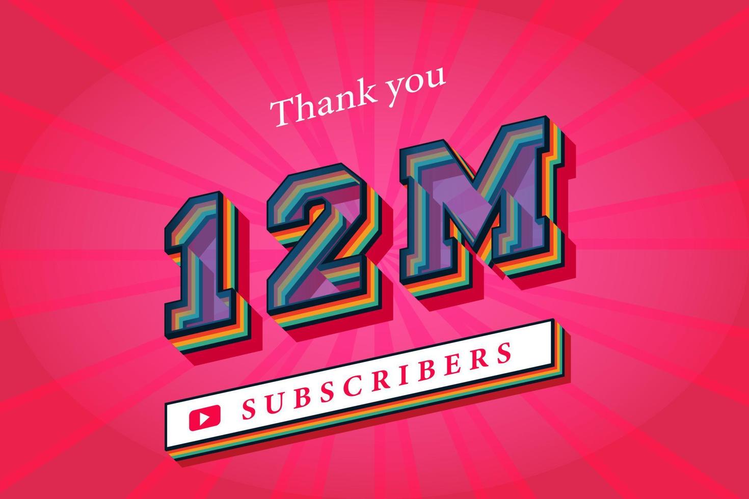 12m subscribers celebration thank you social media banner. 12 million subscribers 3d rendering vector