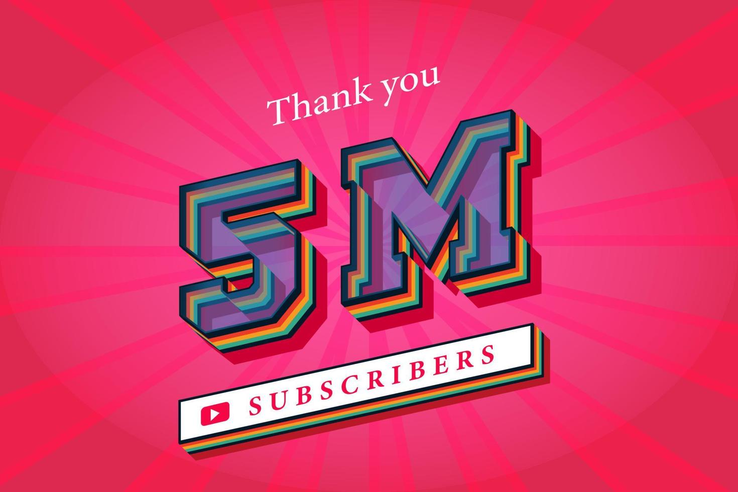 5m subscribers celebration thank you social media banner. 5 million subscribers 3d rendering vector