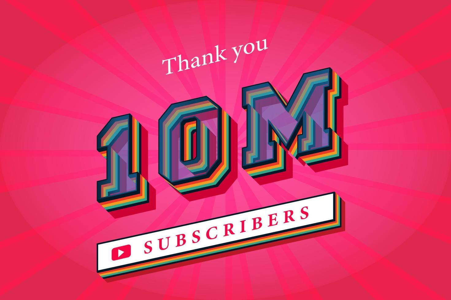 10m subscribers celebration thank you social media banner. 10 million subscribers 3d rendering vector