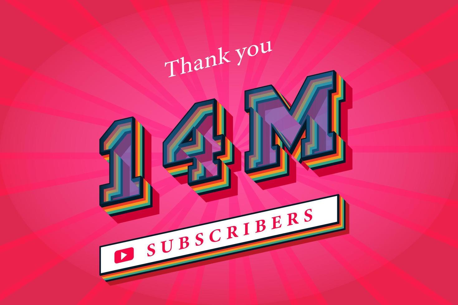 14m subscribers celebration thank you social media banner. 14 million subscribers 3d rendering vector