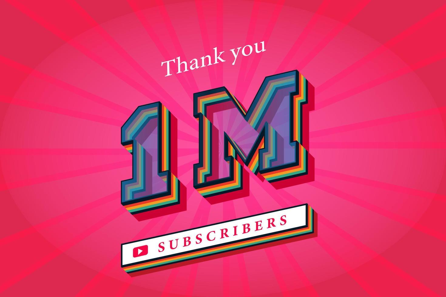 1m subscribers celebration thank you social media banner. 1 million subscribers 3d rendering vector