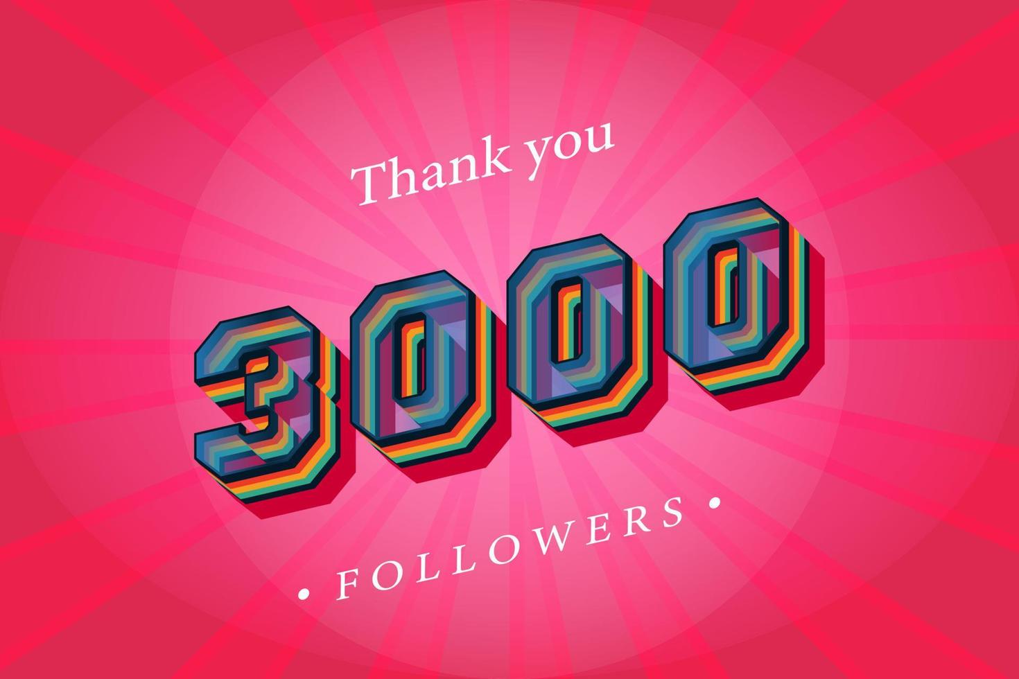 gracias 3000 seguidores sociales y suscriptores con números de moda efecto de texto retro 3d render vector