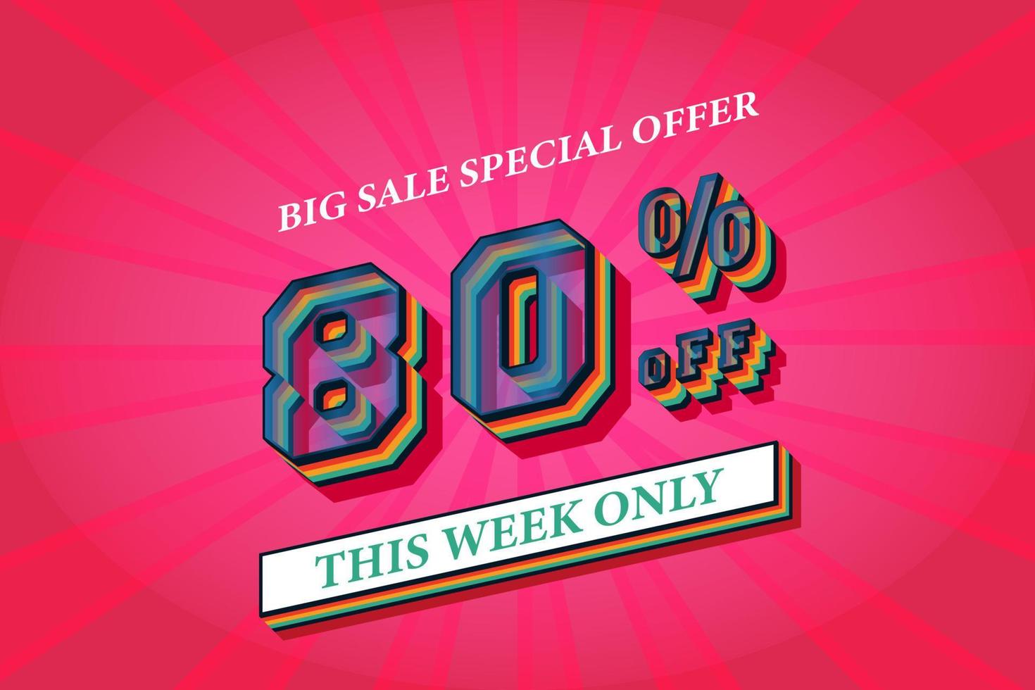 80 percent off big sale banner template flash sale discount promotion text effect, 3d sale symbol. vector