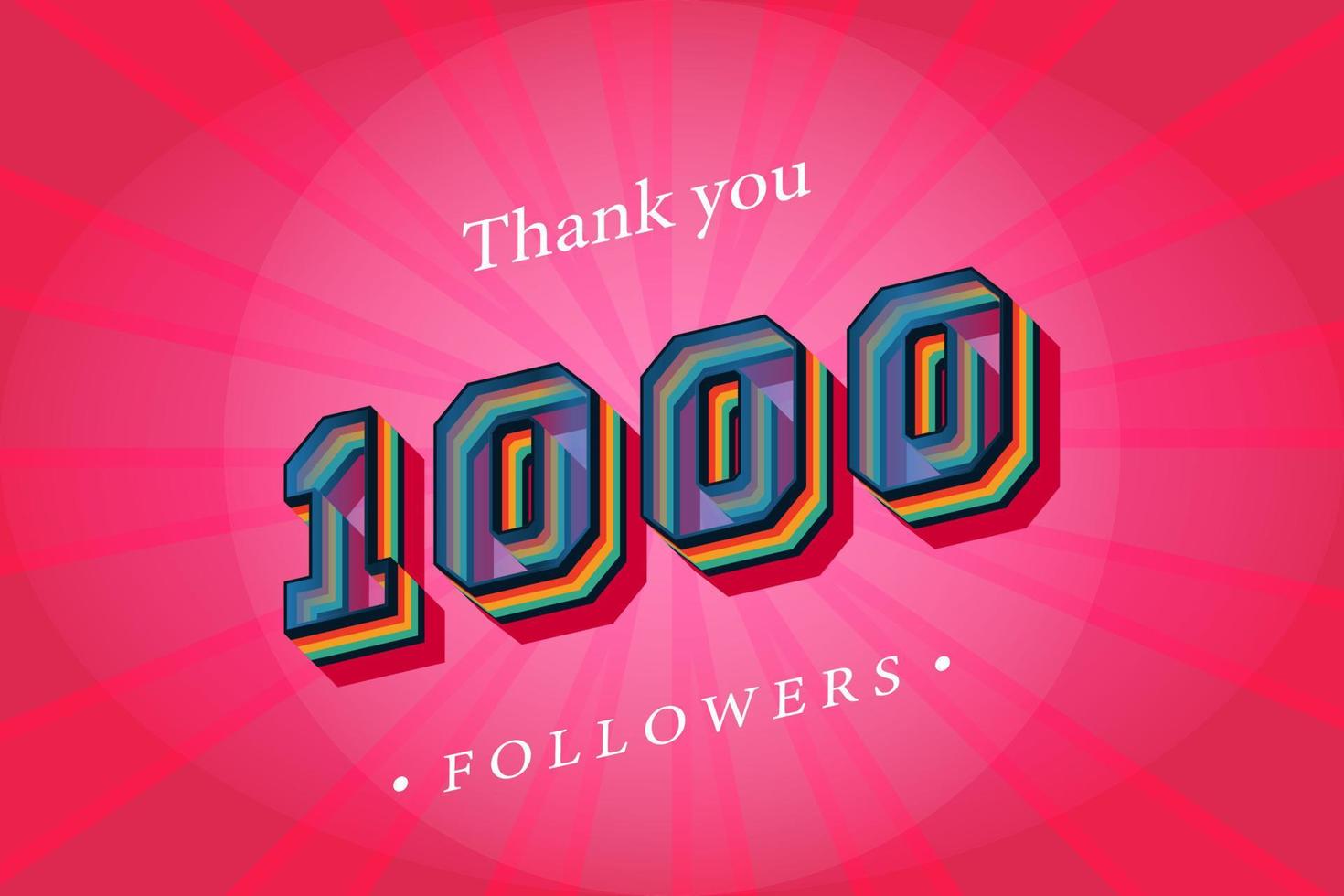 Thank you 1000 social followers and subscribers with numbers Trendy Retro text effect 3d render vector