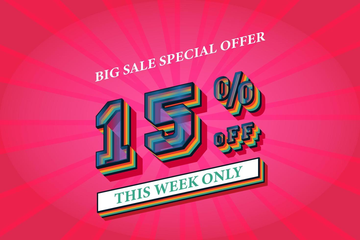 15 percent off big sale banner template flash sale discount promotion text effect, 3d sale symbol vector