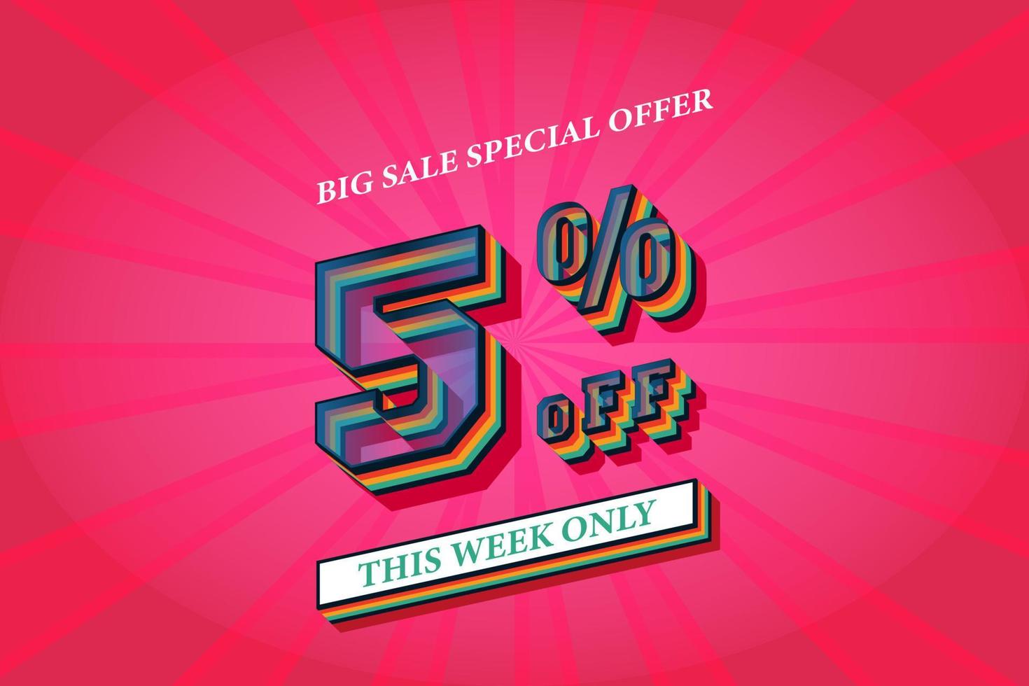 5 percent off big sale banner template flash sale discount promotion text effect, 3d sale symbol. vector