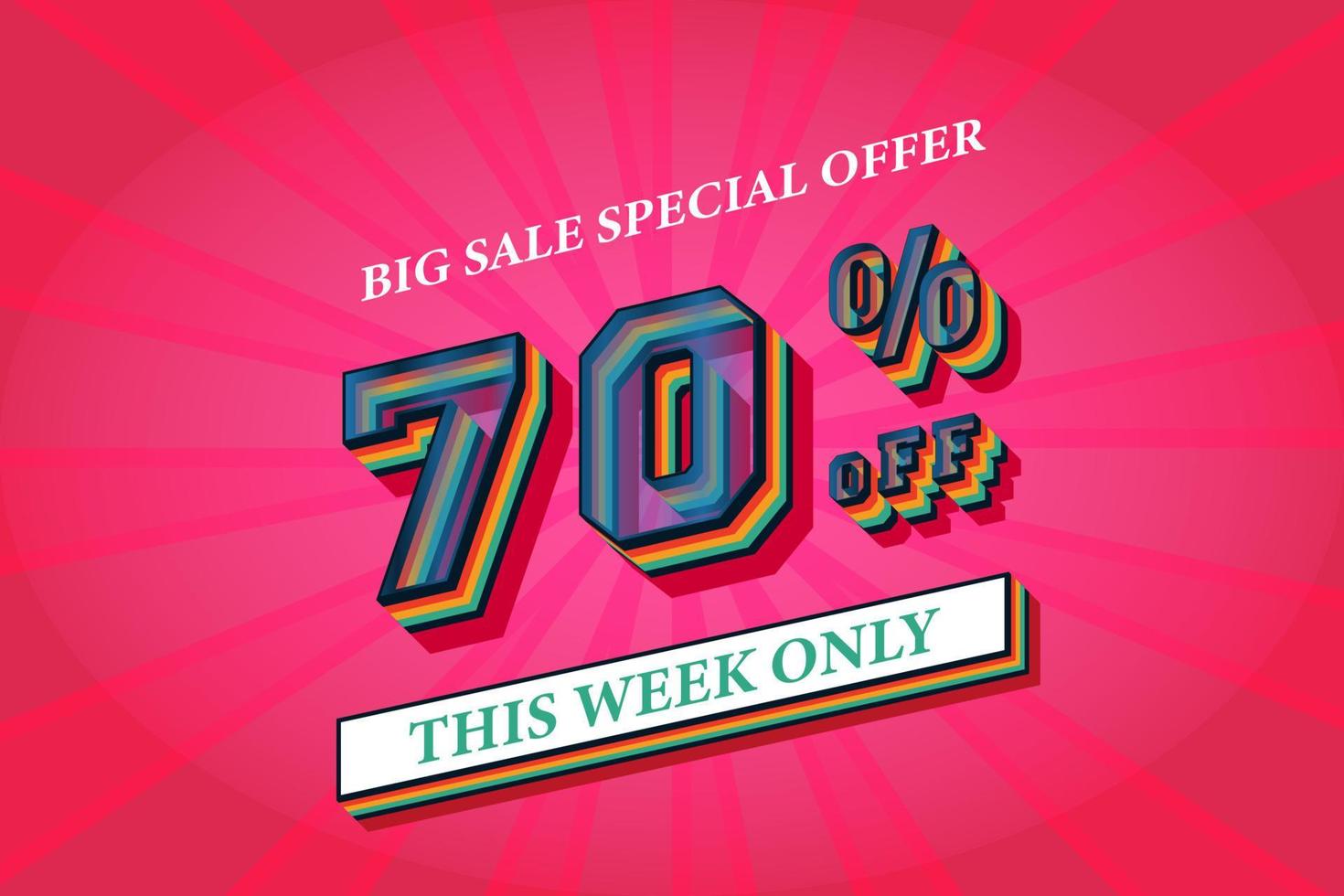 70 percent off big sale banner template flash sale discount promotion text effect, 3d sale symbol. vector