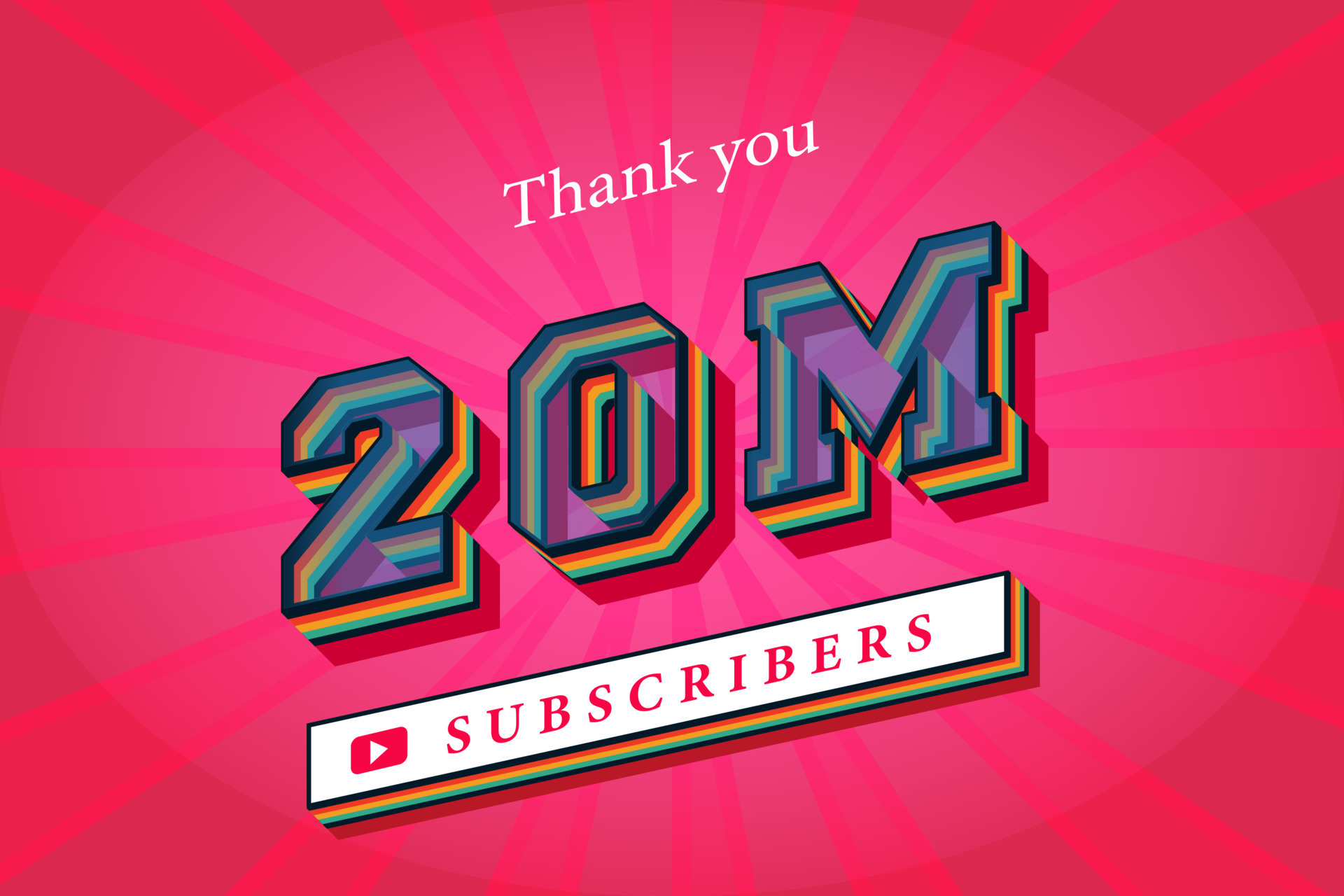 20m subscribers celebration thank you social media banner. 20 million