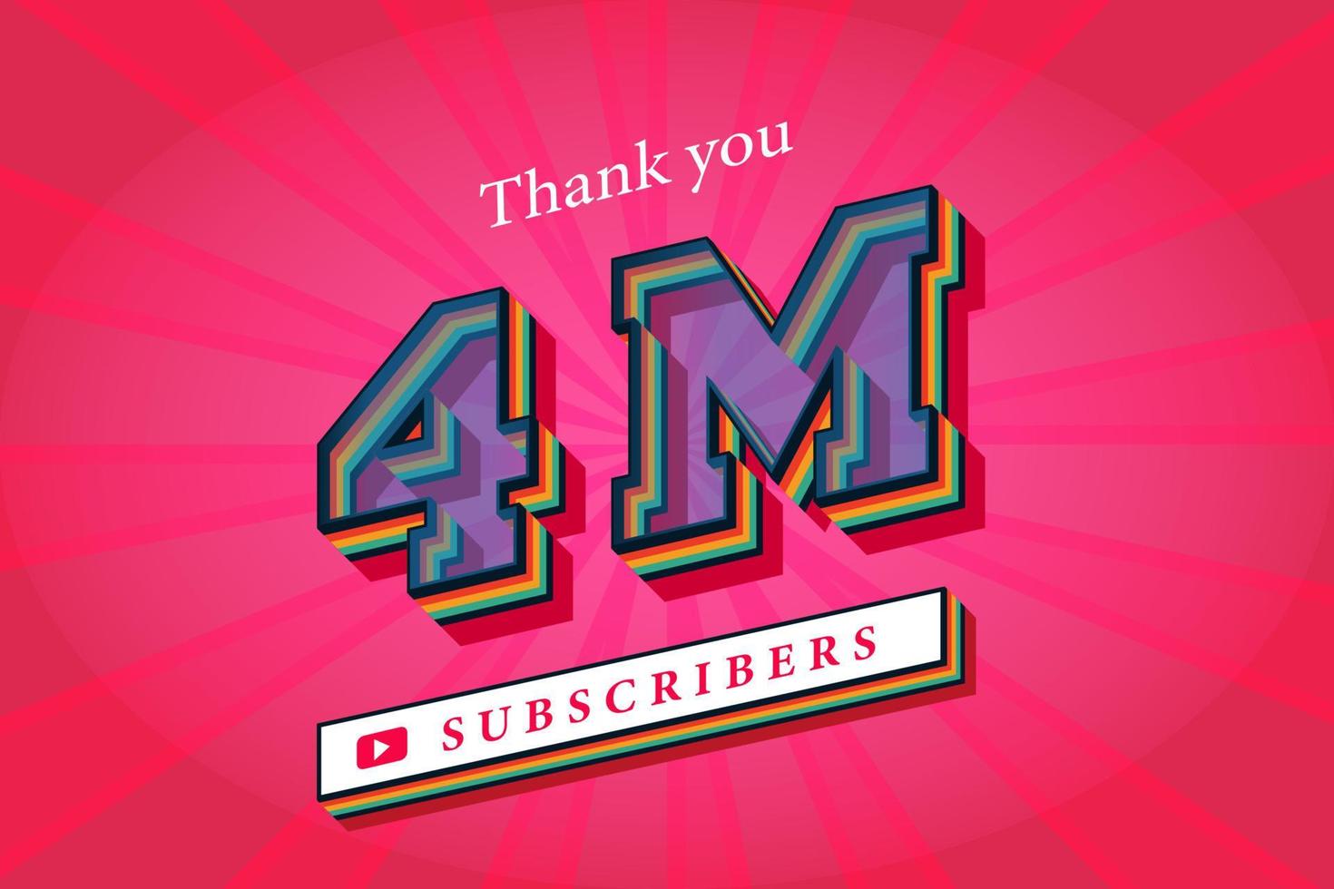 4m subscribers celebration thank you social media banner. 4 million subscribers 3d rendering vector