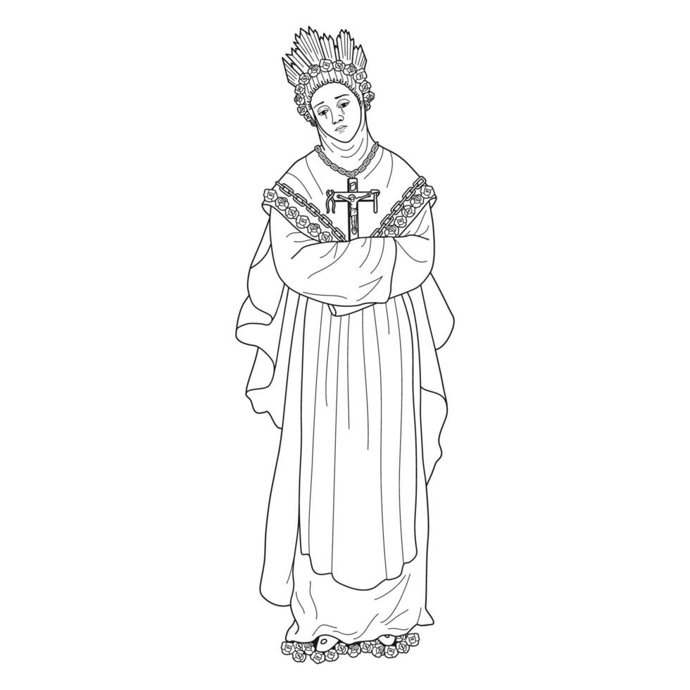 Our Lady of La Salette Vector Illustration Outline Monochrome