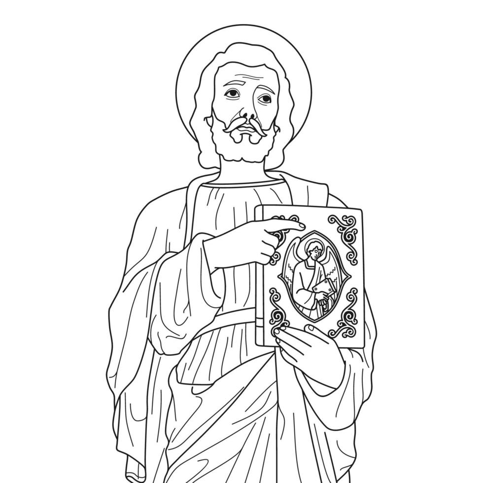 Saint Matthew Apostle and Evangelist Vector Illustration Outline Monochrome