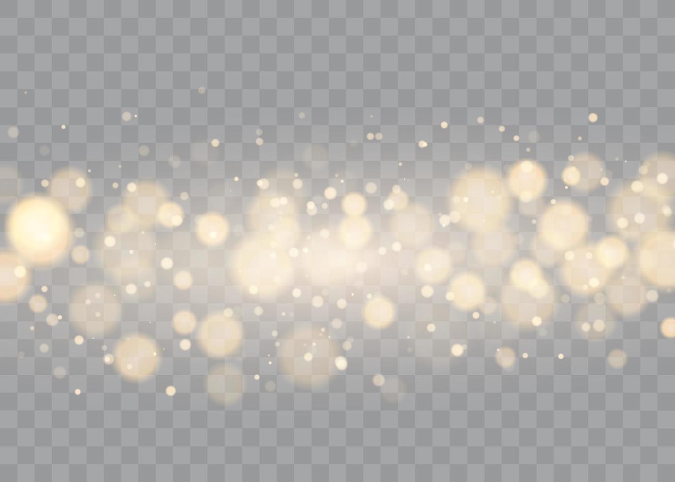 Golden bokeh lights with glowing particles isolated. vector