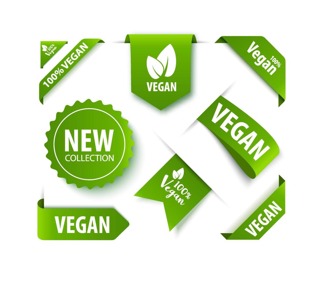 Eco organic vector labels tags. Vegan food signs are isolated on white background