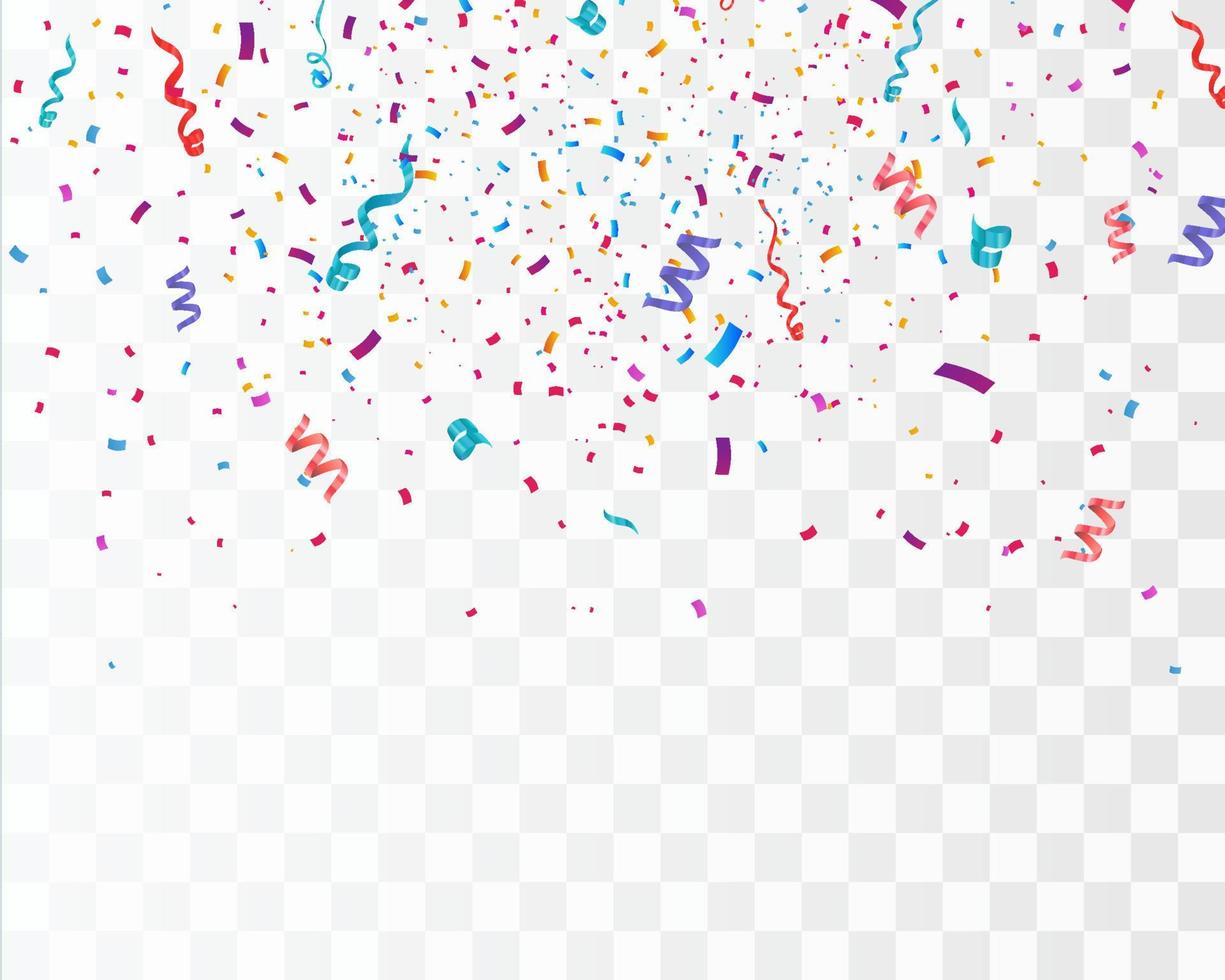 Colorful bright confetti isolated on transparent background. Festive vector illustration
