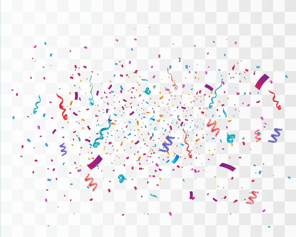 Colorful bright confetti isolated on transparent background. Festive vector illustration