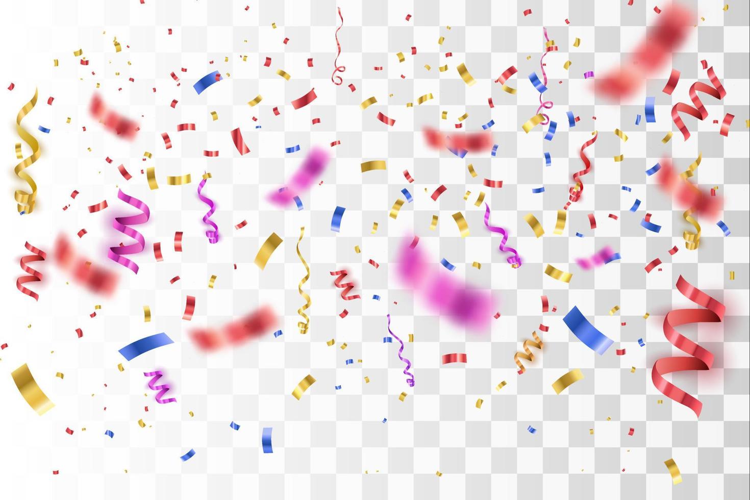 Colorful bright confetti isolated on transparent background. Festive vector illustration