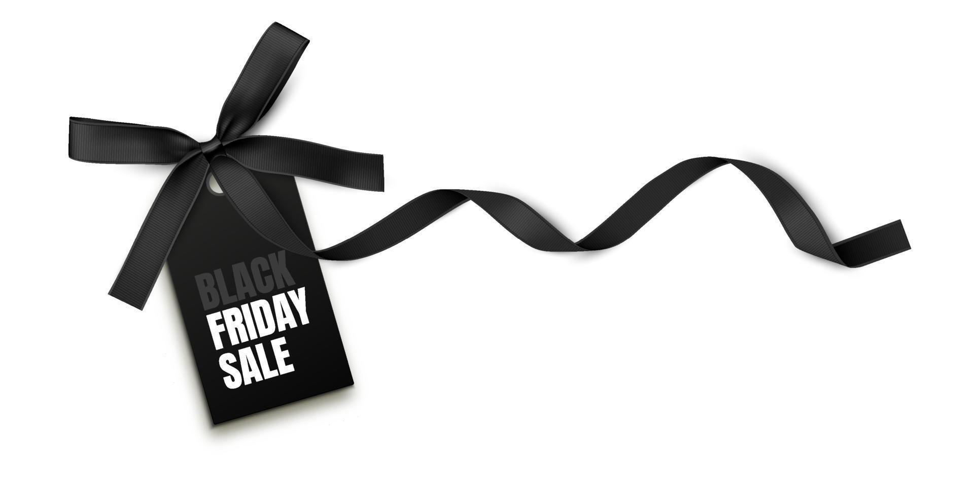 Black Friday sale label with black bow and black ribbon isolated on white background. vector