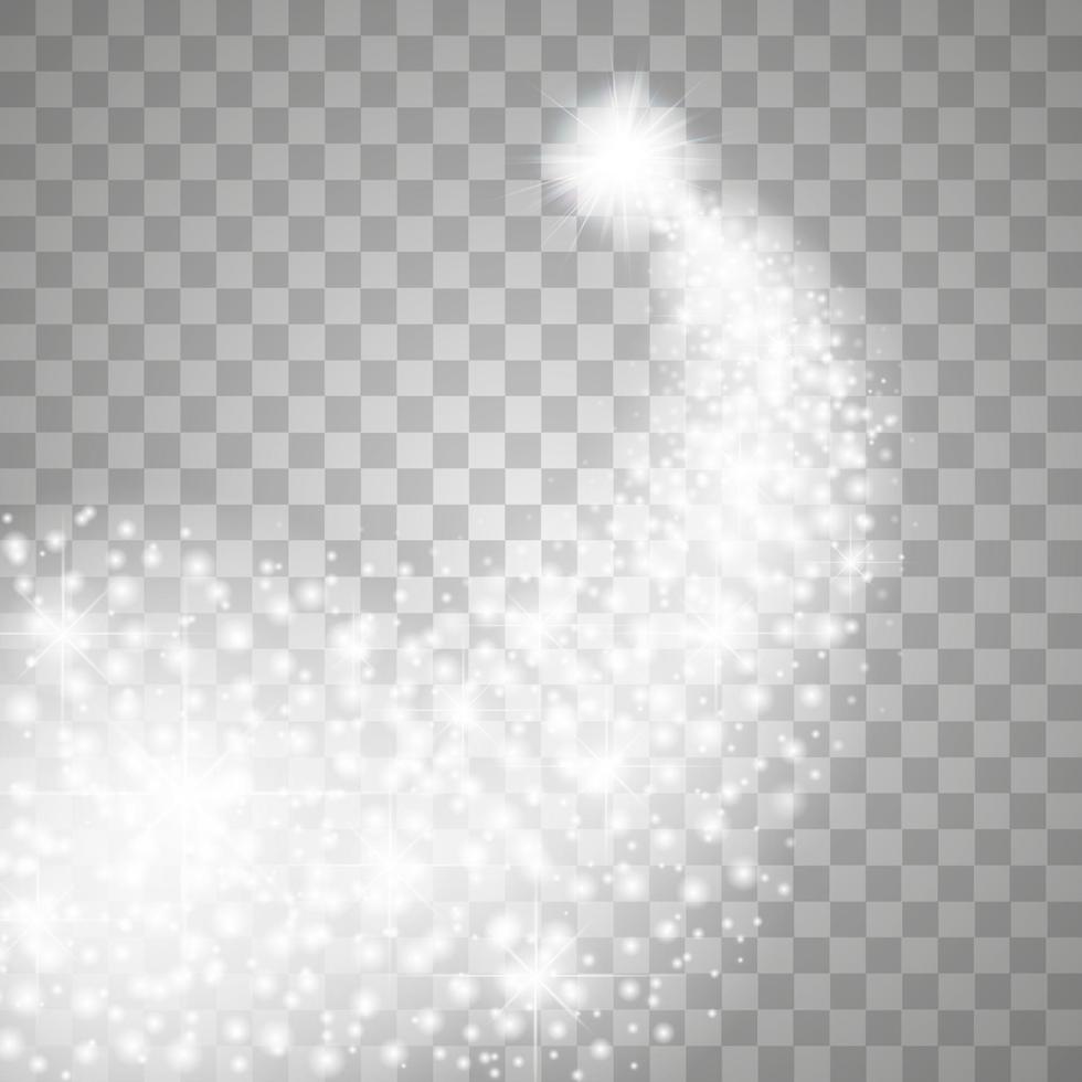 efecto de rastro de remolino de chispa brillante mágico aislado en fondo transparente. línea de onda de brillo bokeh con luces de flash brillantes voladoras vector