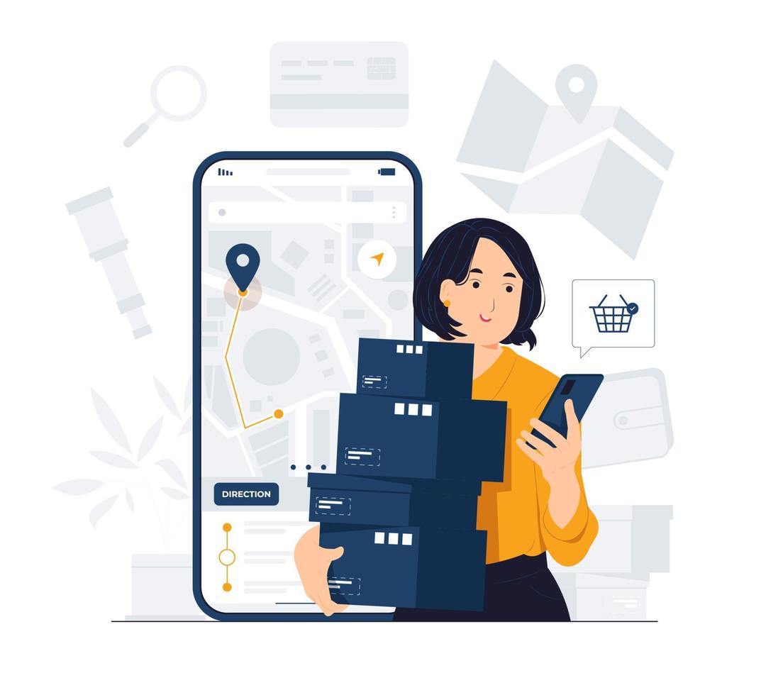 Shipping box and taking order delivery packages concept illustration vector