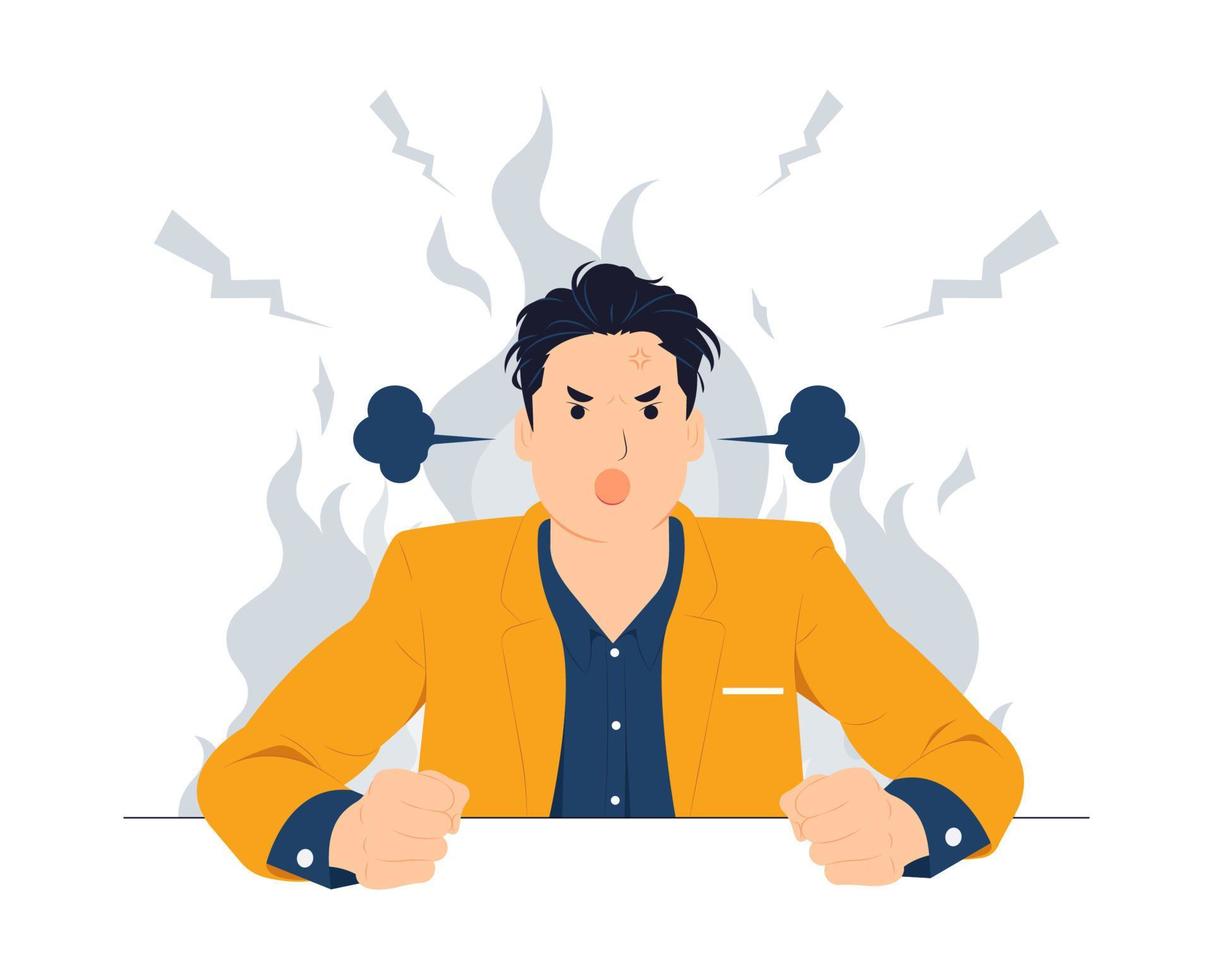 Angry man screaming with brain explosion stressed work mad upset frustrated concept illustration vector