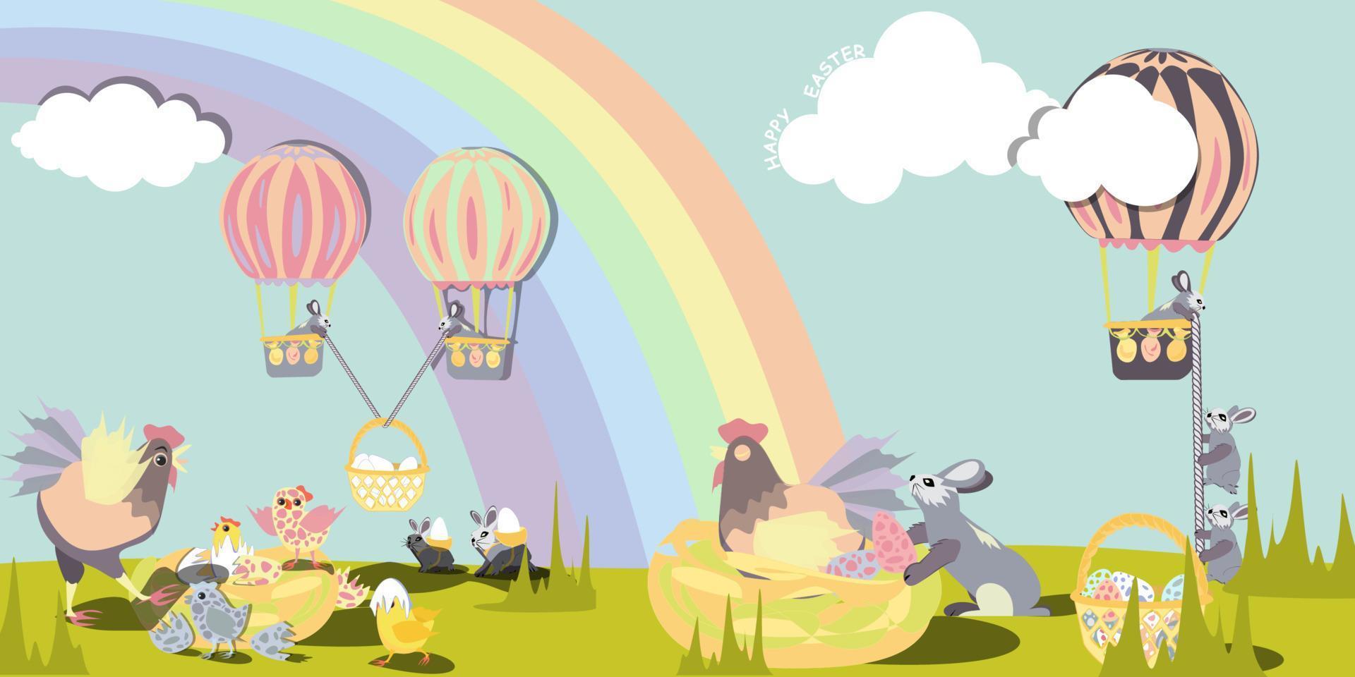 Happy Easter vector isolated cute illustration in pastel colors. Happy Easter greeting card, post, banner