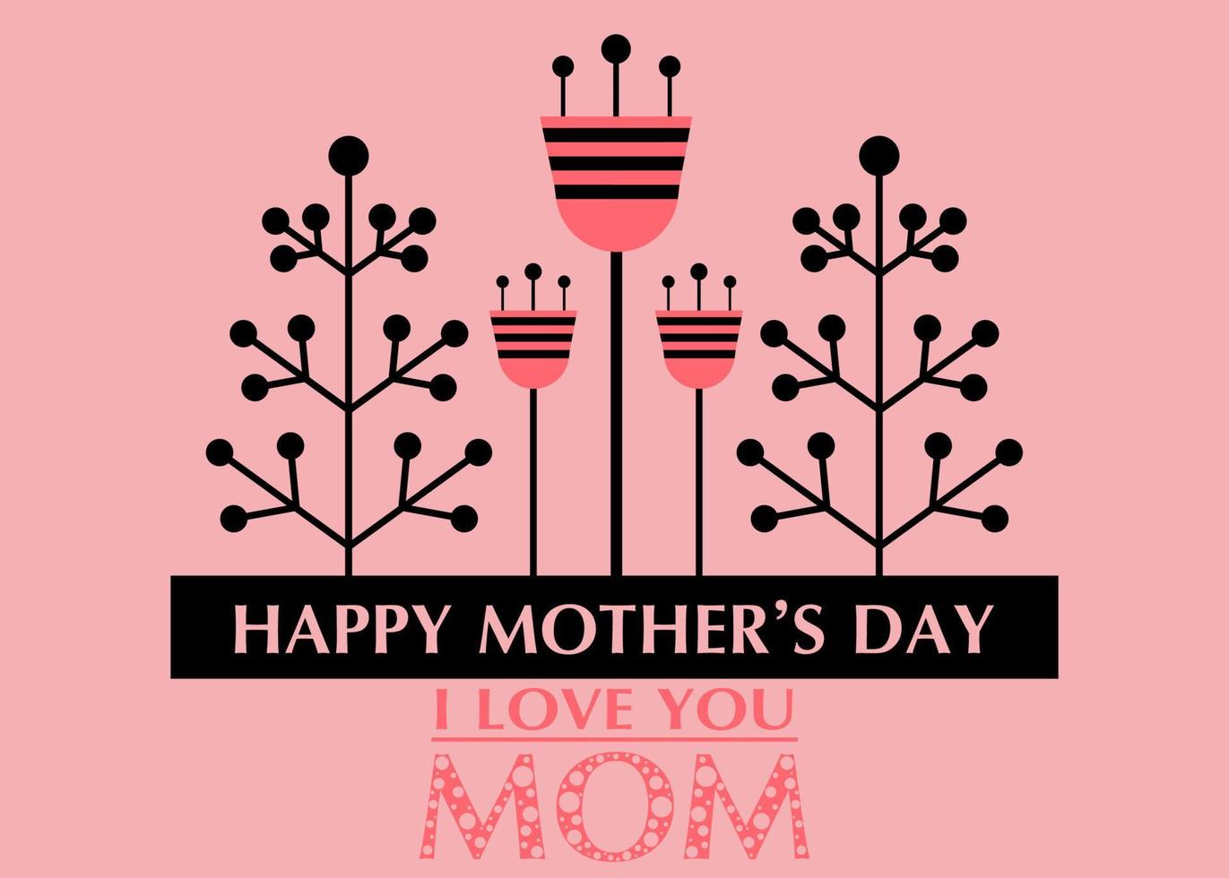 Mothers day greeting card with minimalistic style flowers vector isolated illustration