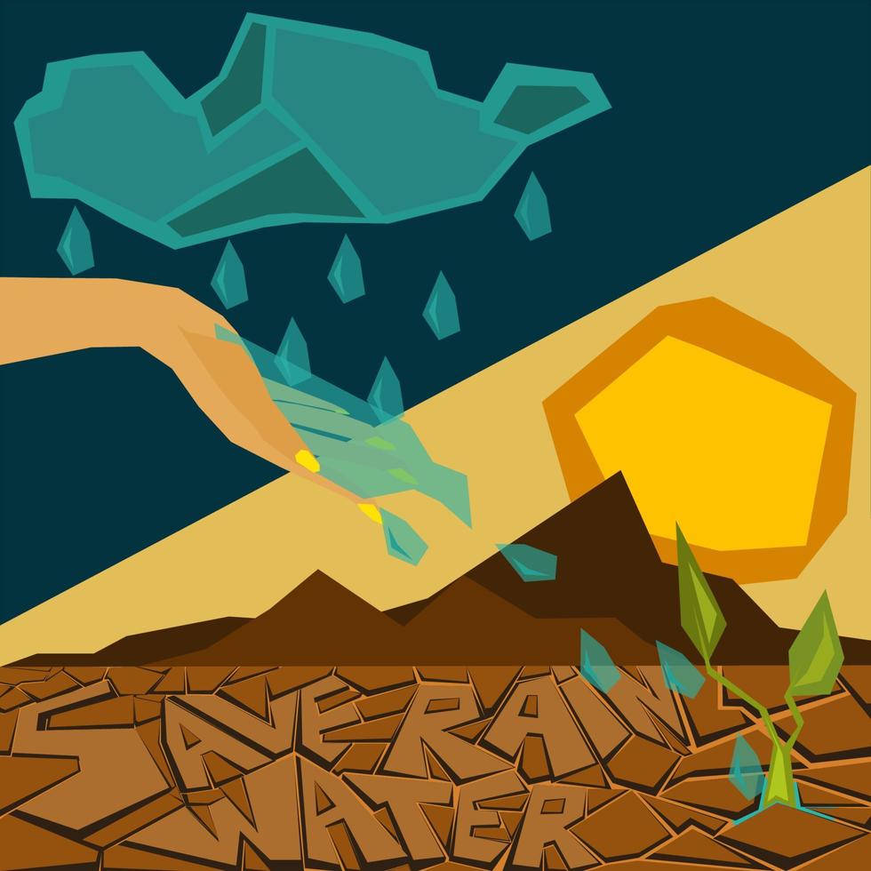 Water is life. Save Rainwater harvesting. Solution to water crisis concept vector