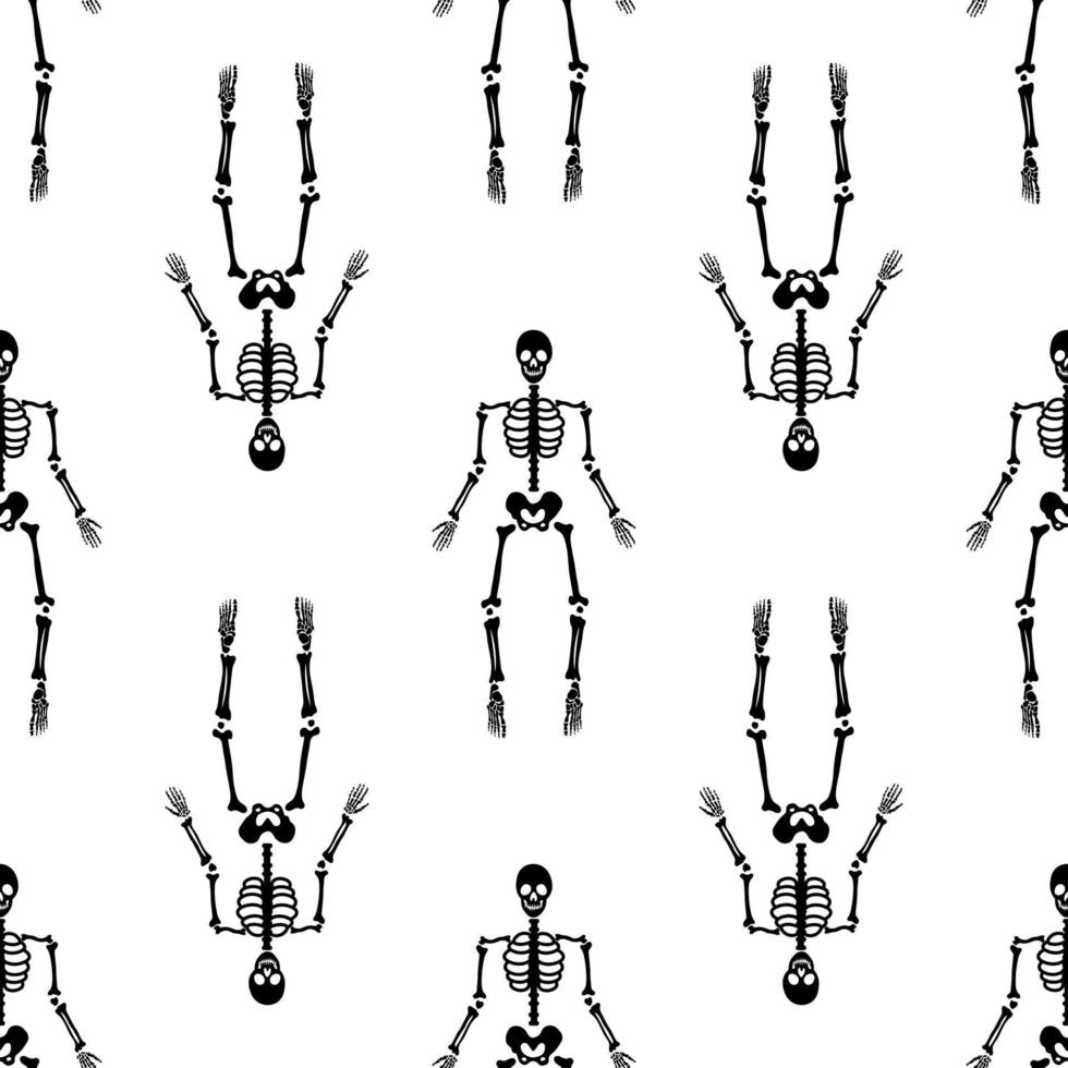 esqueletos negros en varios patrones de poses. diseño de Halloween. perfecto para otoño, vacaciones, tela, textil. muestra de repetición perfecta. vector