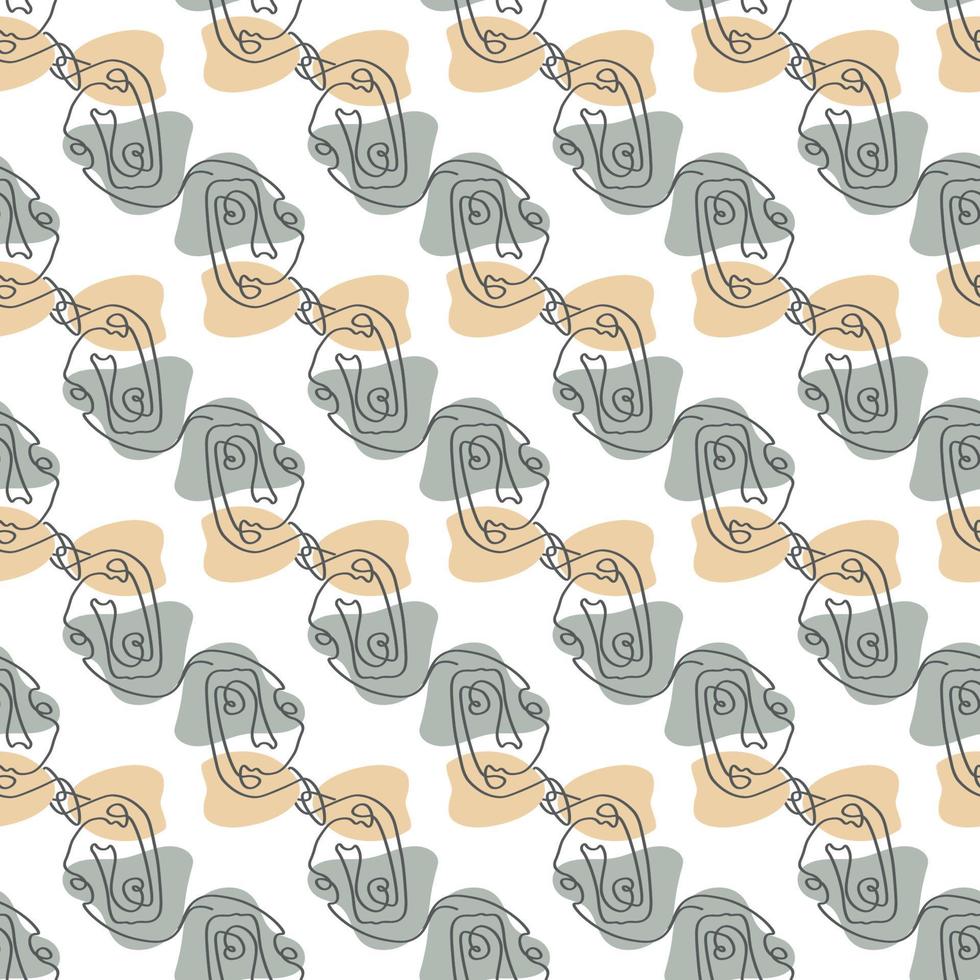 Surreal Faces One Line Seamless Pattern . Abstract Minimalistic Art design for print, cover, wallpaper, Minimal and natural wall art. Vector illustration on white background.