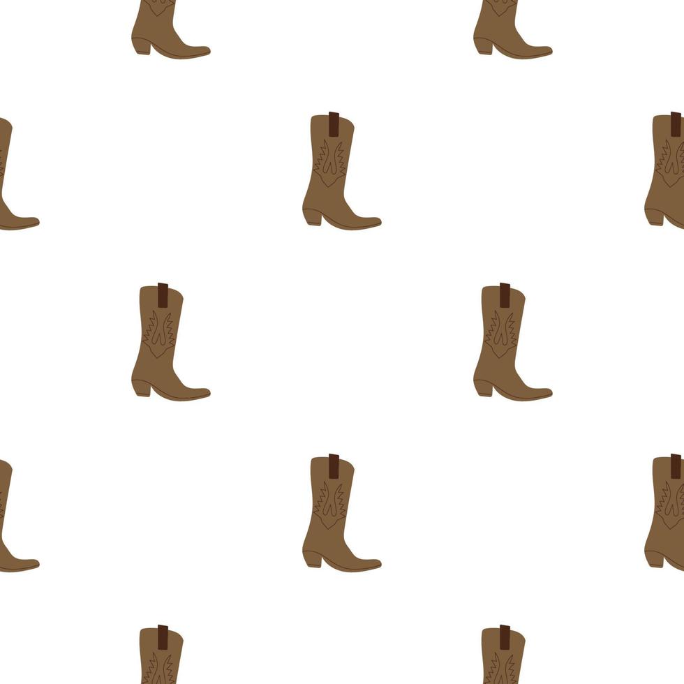 Cowboy boots with ornament seamless pattern. Wild west theme. Hand drawn colored trendy vector illustration on white background