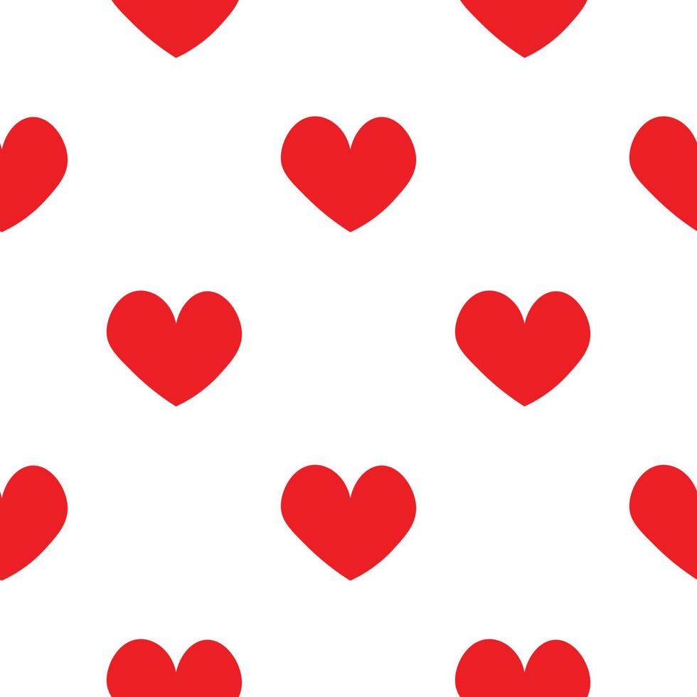 Red hearts in doodle style. Seamless romantic pattern. Colorful hearts on white vector background. Ready template for design, postcards, print, poster, party, Valentine's day, vintage textile.