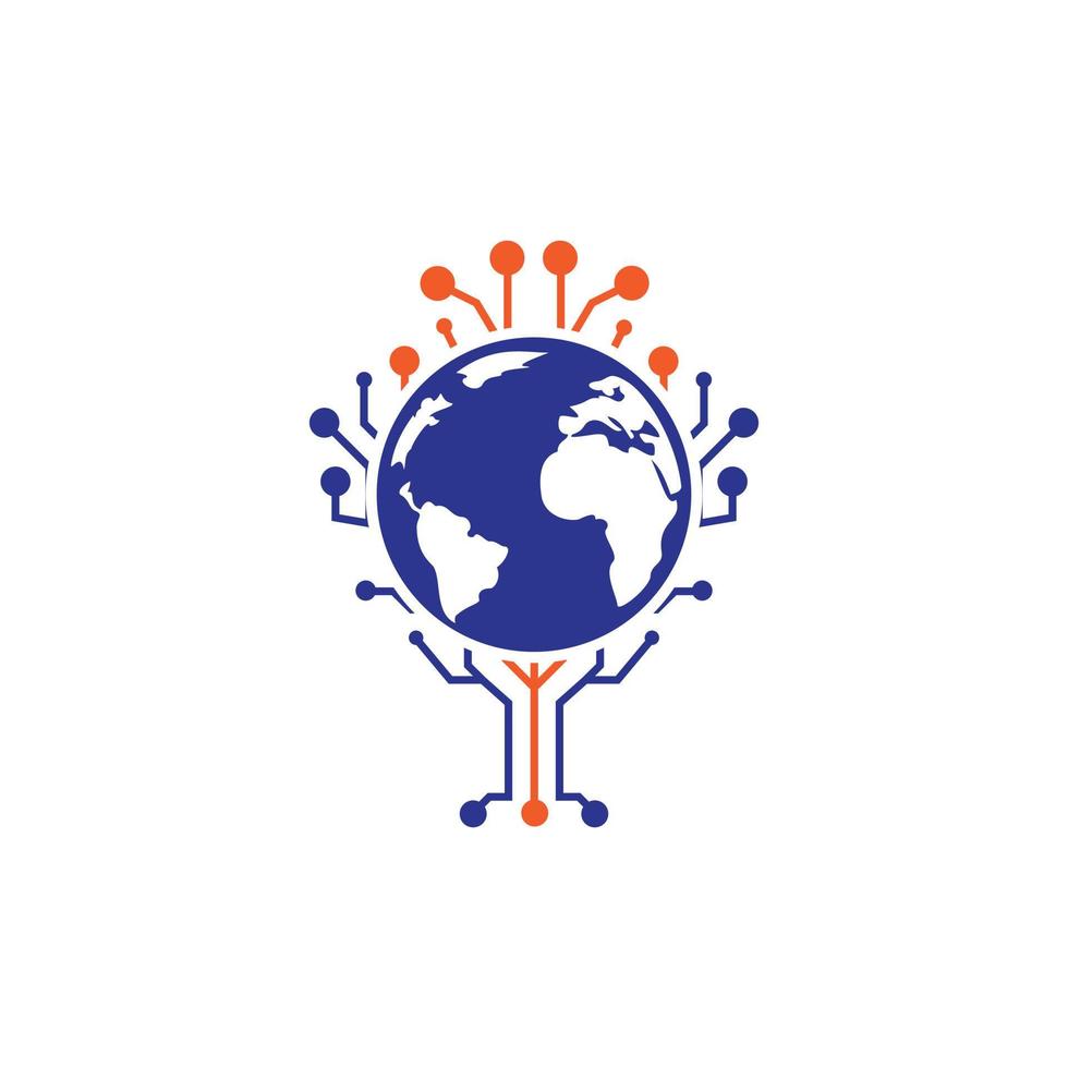 World tech vector logo design template. Globe and tech tree icon design.