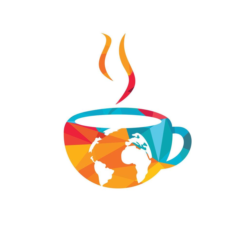 Creative Coffee cup with globe map vector logo design template.