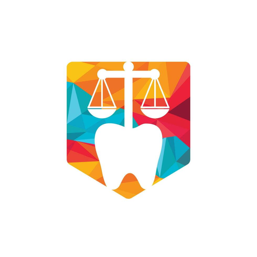 diseño del logotipo del vector de la ley dental. diseño de iconos de dientes y equilibrio.